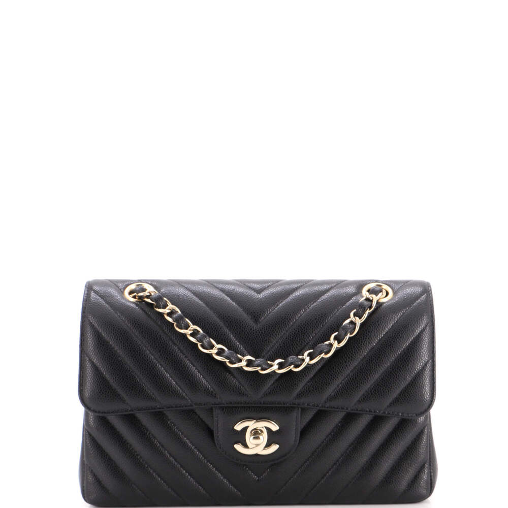 Chanel Small Classic Double Flap Bag Chevron Caviar